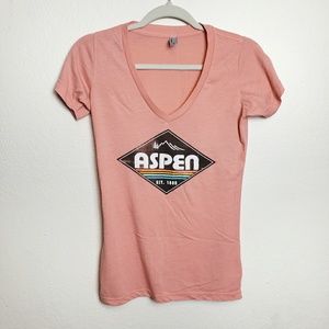 Techstyles Aspen V-Neck Graphic Tee Shirt Size Small